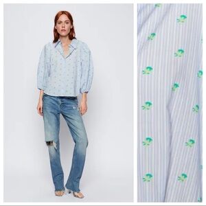 NWT Zara Striped Printed Button Down Shirt Size XS